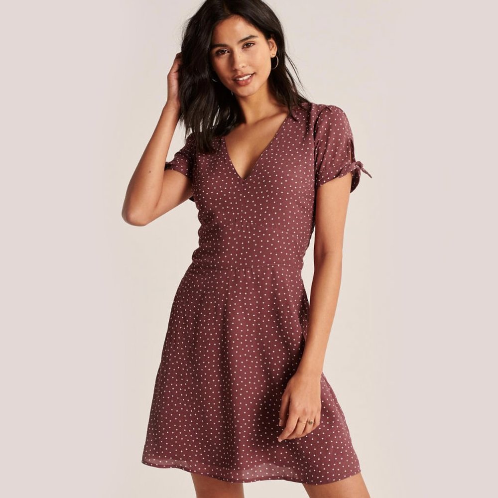 SOLD Tie Sleeve Dress Polka Dot Dusty Pink size S - Picture 3 of 7
